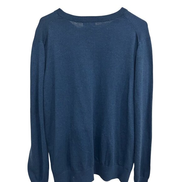 George V-Neck Pullover Sweater Blue Cove Sz Large Cotton Blend Knit Preppy - Picture 2 of 10